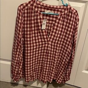 LOFT Burgundy Plaid Women's Blouse